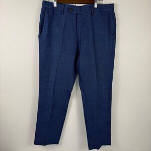 Bonobos Slim Fit Linen Cotton Dress Pants Blue Lanificio Fortex Italian 34x30